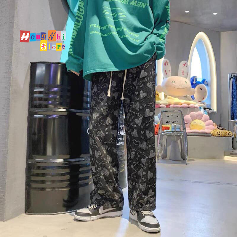 Quần Jogger 3D Trái Tim Ulzzang Unisex Jogger Loang Màu Dây Rút Lai Ống Rộng V2 - MM