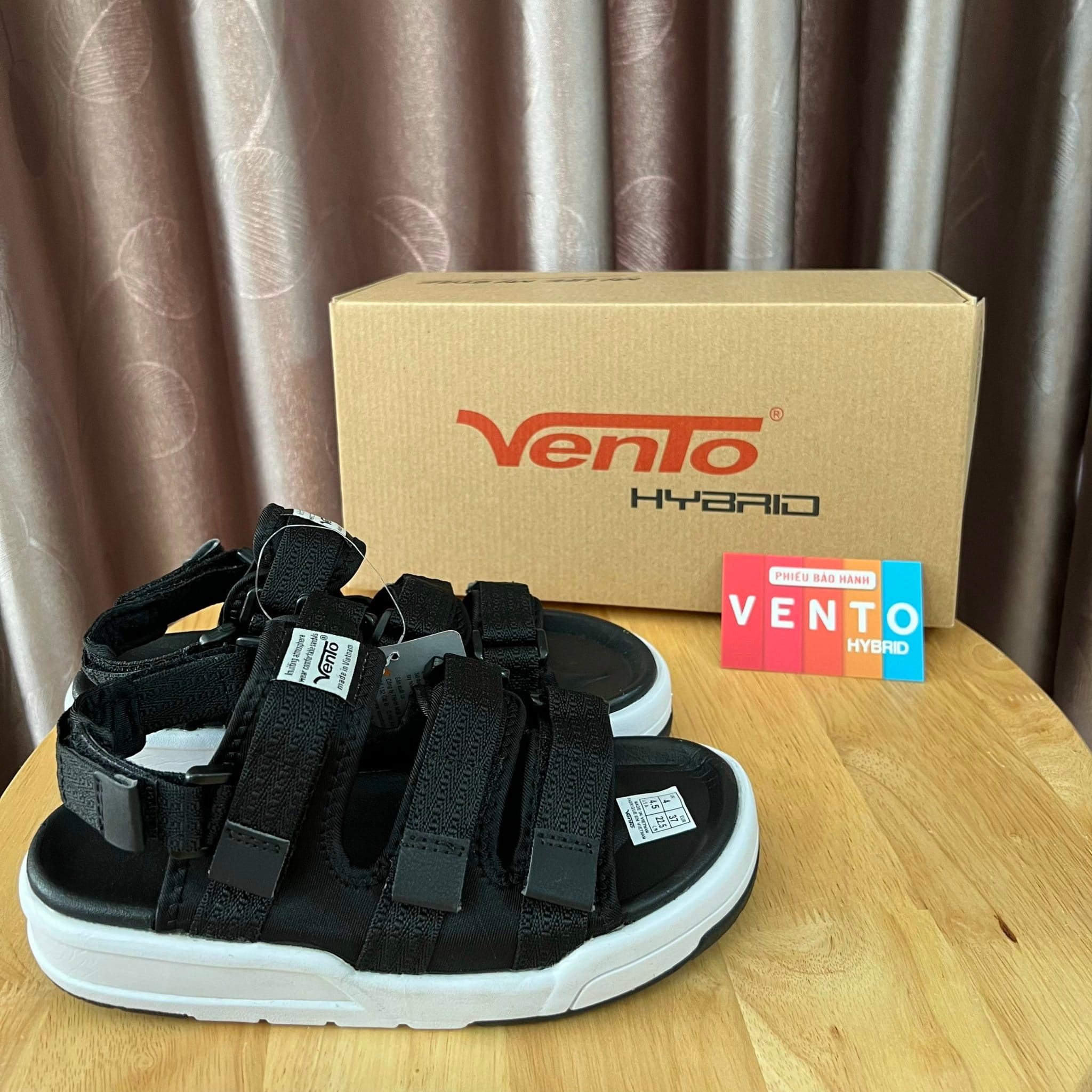 Giày Sandals Nam Nữ Vento Chính Hãng NV1001 Ba Quai Ngang Màu Đen Đế Trắng