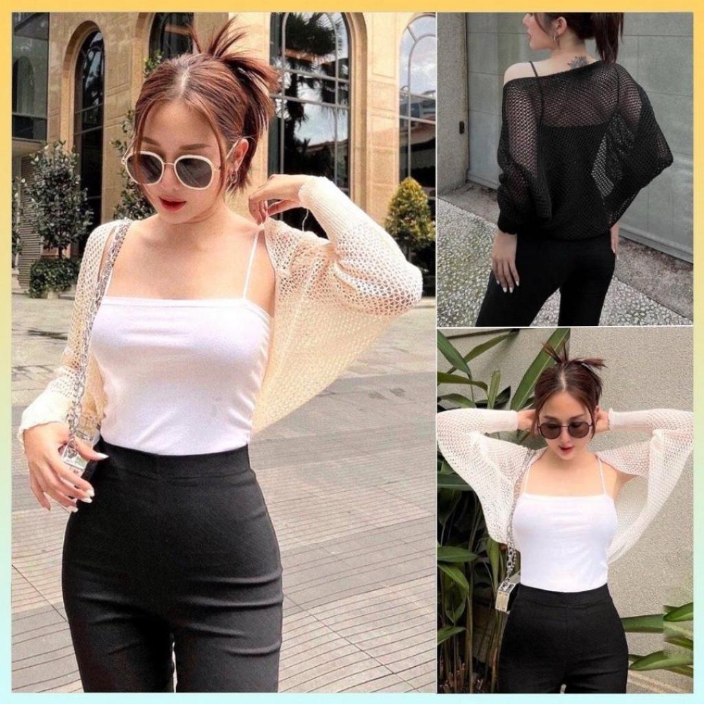 Áo KHOÁC NGOÀI LEN LƯỚI Cardigan Quảng Châu tay dài mỏng dáng lửng màu sắc xinh xắn dễ phối đồ