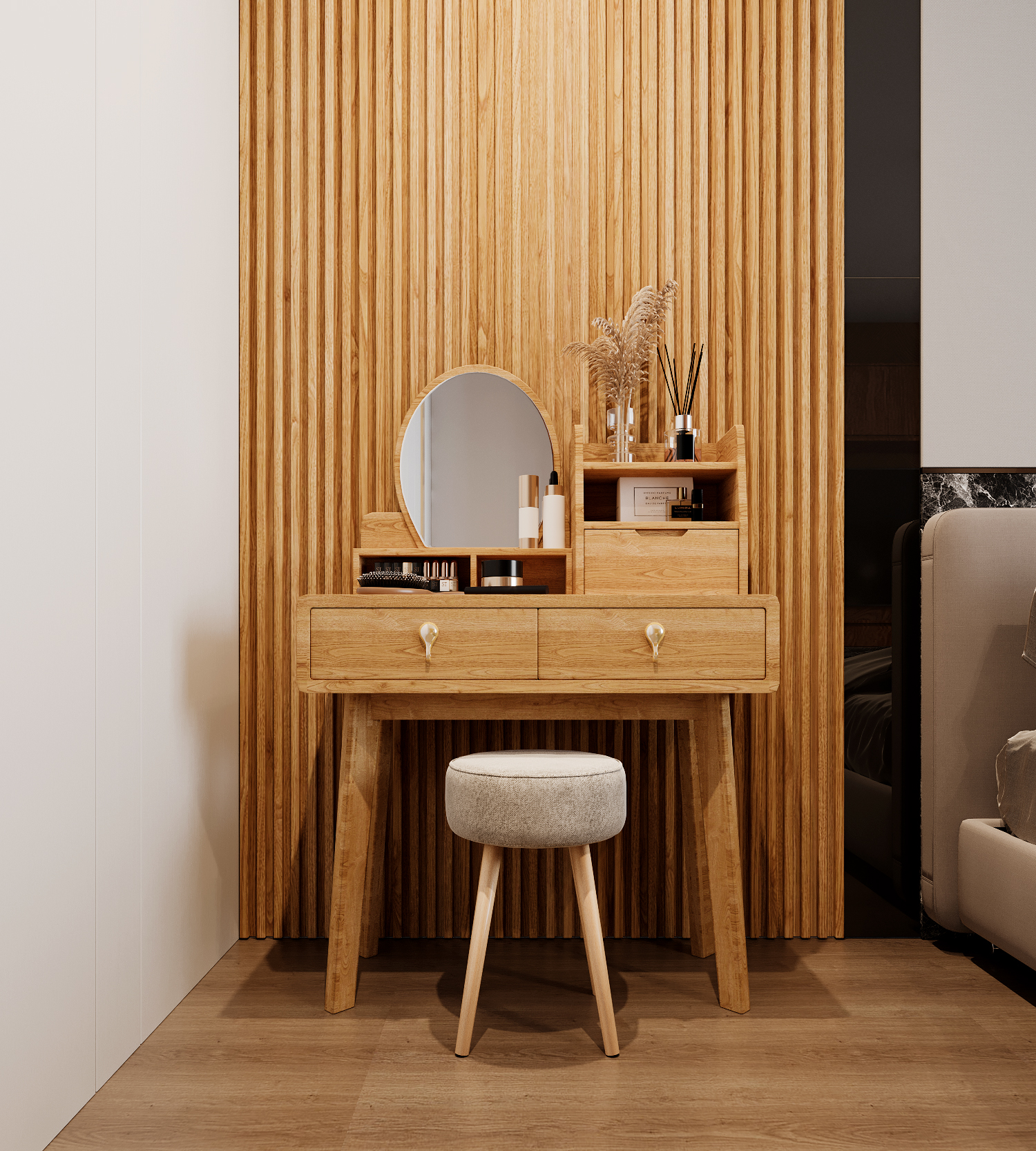Bàn trang điểm phòng ngủ hiện đại BLUEWOOD BTD-001 gỗ MDF lõi xanh chống ẩm