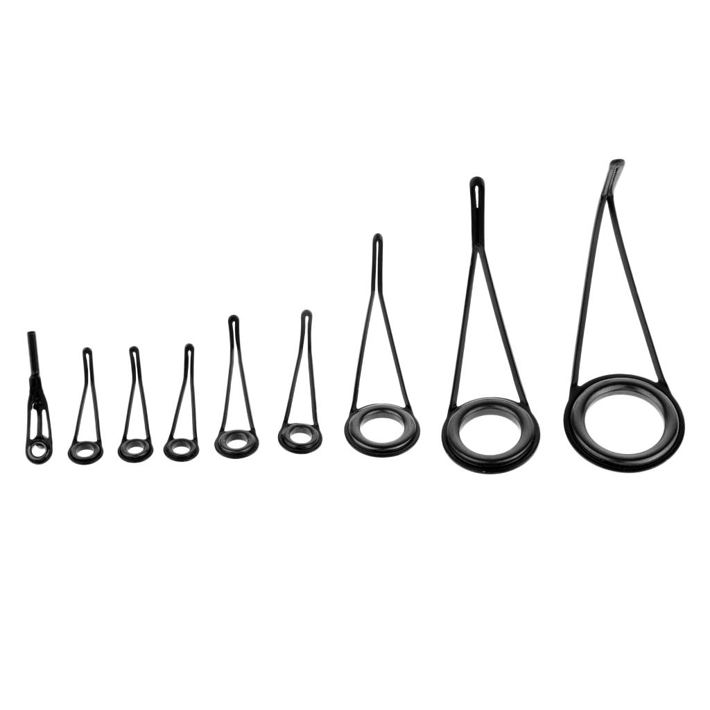 9pcs Various Sizes Fishing Rod Guides Spinning Eyes Rings Tip Top Repair Kit