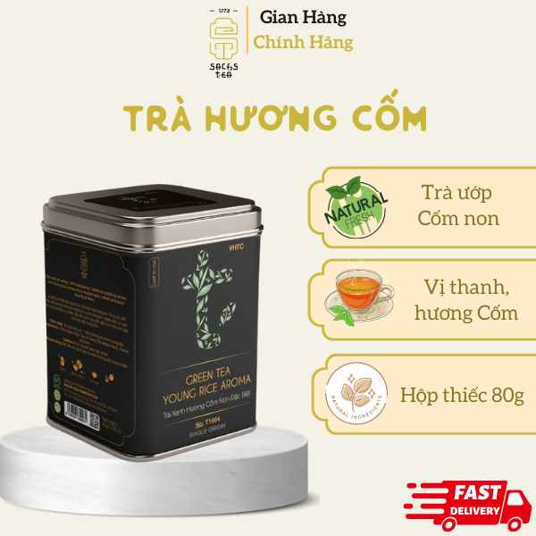 Trà xanh hương cốm non SACHS TEA 1773 thơm mùi cốm vị ngọt sâu chè hữu cơ thái nguyên 80g/hộp