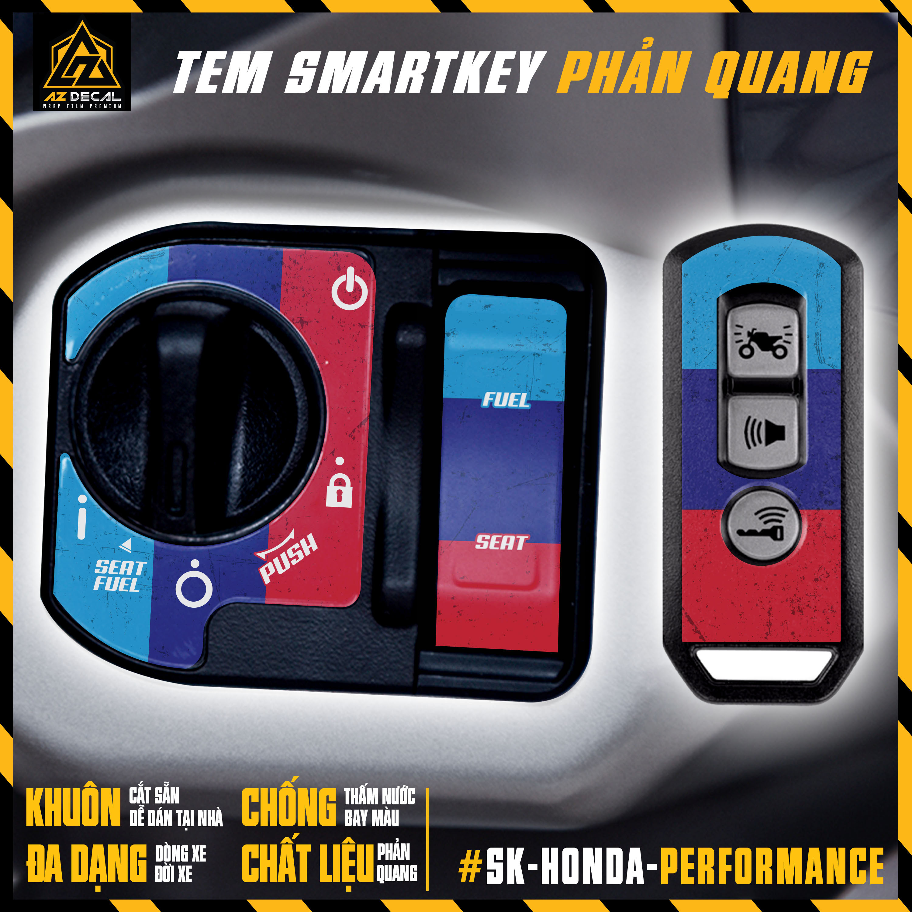 Tem Phản Quang Trang Trí Smartkey Honda SH, Vision, Airblade, Vario, Winner,... | SK-HONDA-PERFORMANCE | Decal Dán Smartkey Chống Nước, Chống Xước