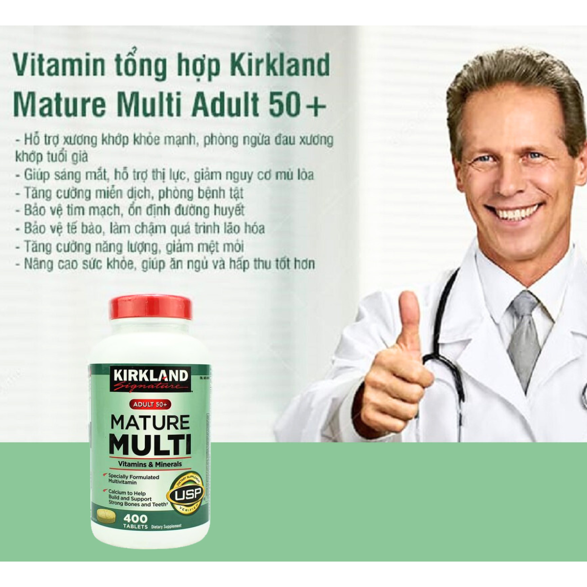 Vitamin tổng hợp cho người từ 50 tuổi Mature Multi Vitamins & Minerals Kirkland tăng sức đề kháng, hỗ trợ xương, răng và cơ bắp khỏe  - OZ Slim Store