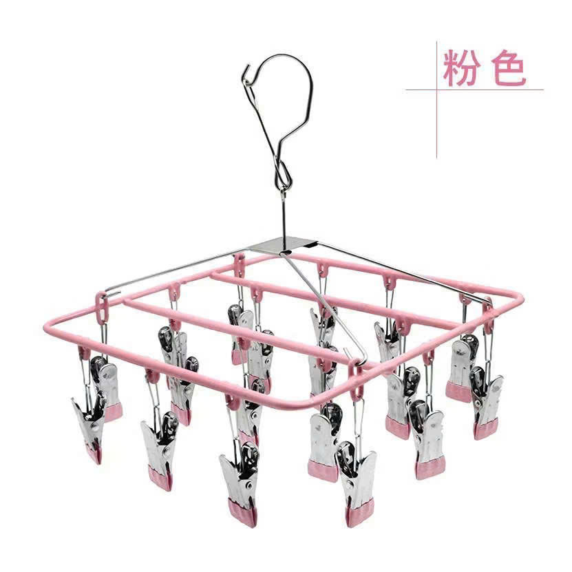 Móc Chùm 24 Kẹp Móc Tròn Vuông Inox Phơi Quần Áo Trẻ Em, Đệm Cao Su Chống Trượt, Treo Tất, Khăn, Đồ Lót Cao Cấp - HÀNG CHÍNH HÃNG MINIIN