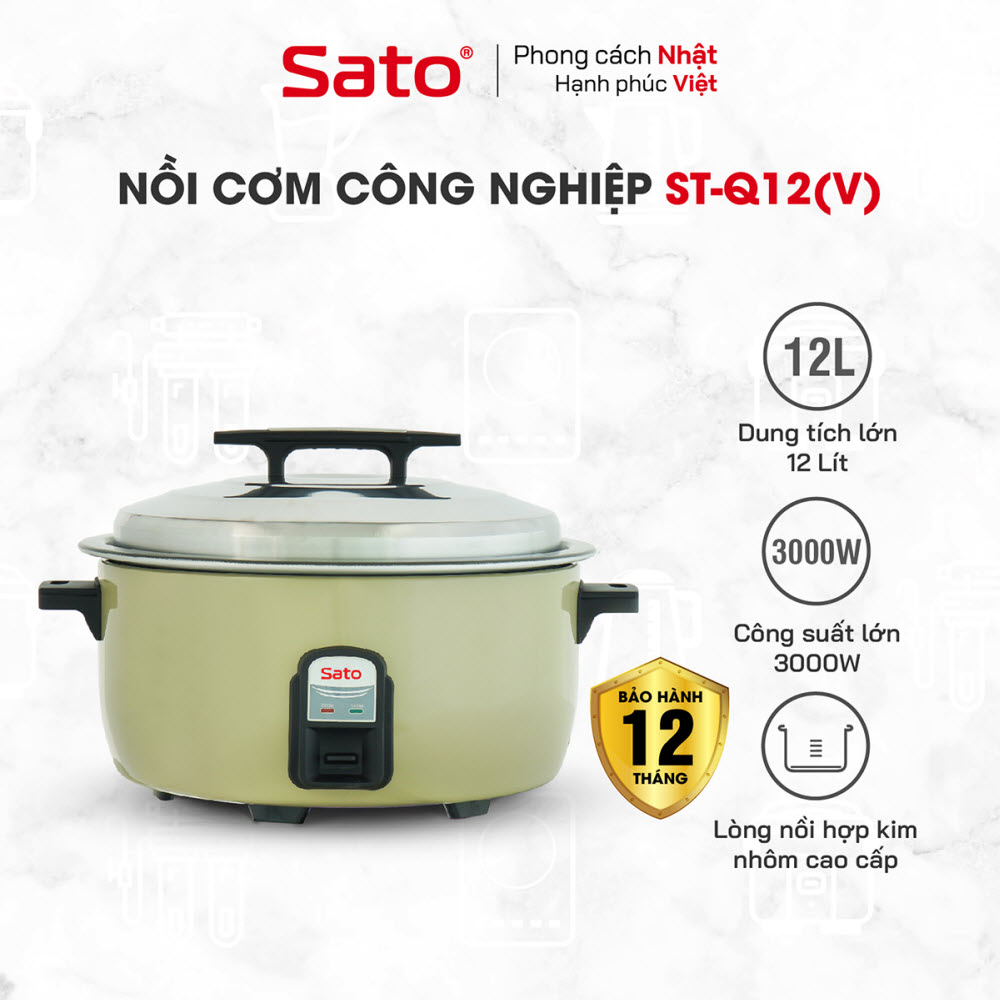 Nồi cơm điện công nghiệp SATO 120C011/Q12 (V) 12 Lít (Quà tặng: 1 Ấm siêu tốc SATO 1.8L) - Miễn phí vận chuyển toàn quốc - Hàng Chính Hãng