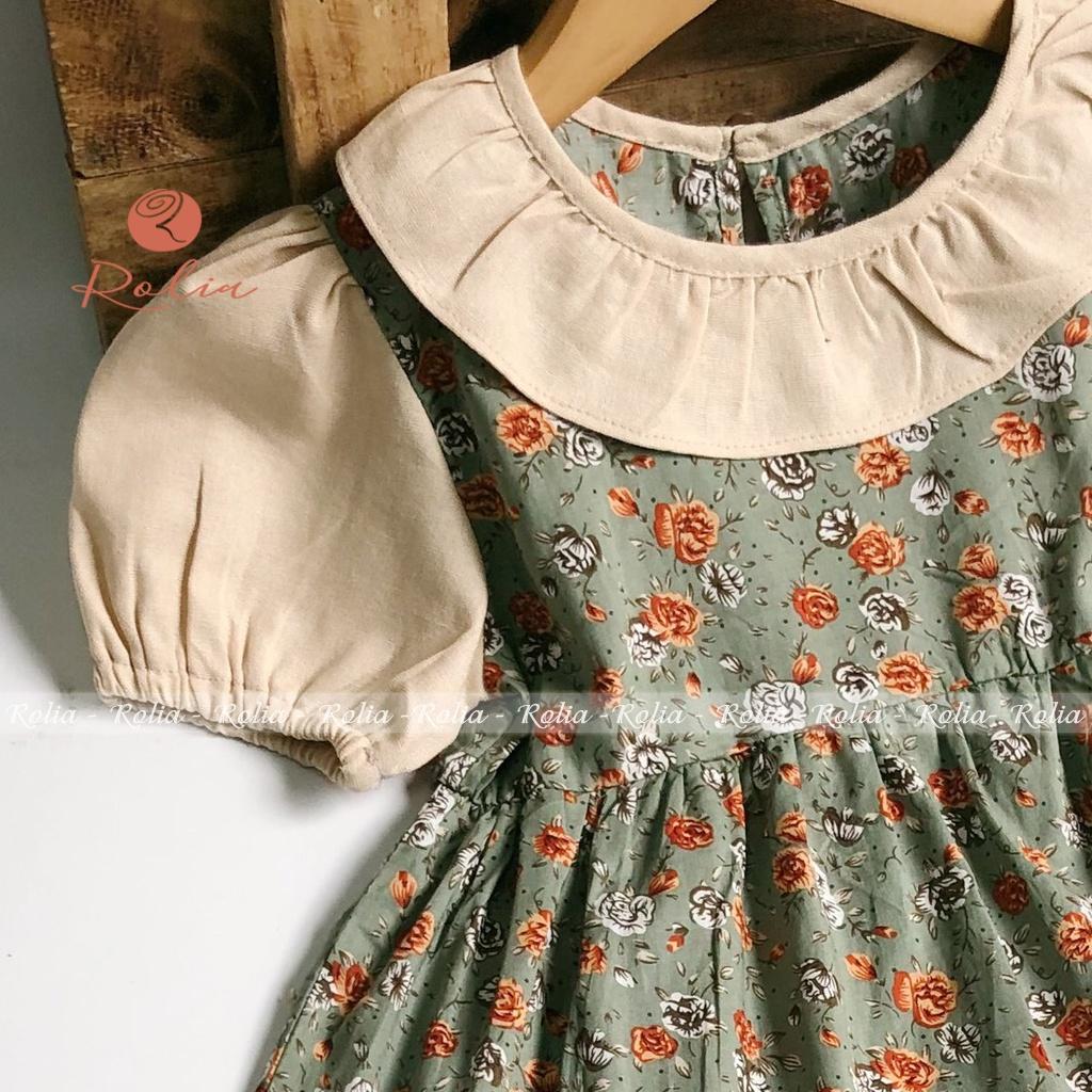 Váy hoa nhí cam ROLIA , chất vải xô đũi mềm mát cho bé gái từ 9-38kg V90