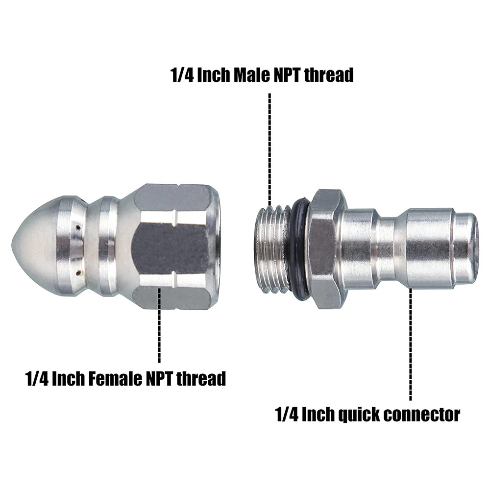 Béc phun inox áp lực thông đường ống, Dây phun áp lực thông ống 1/4 inch kèm kết nối nhanh 1/4