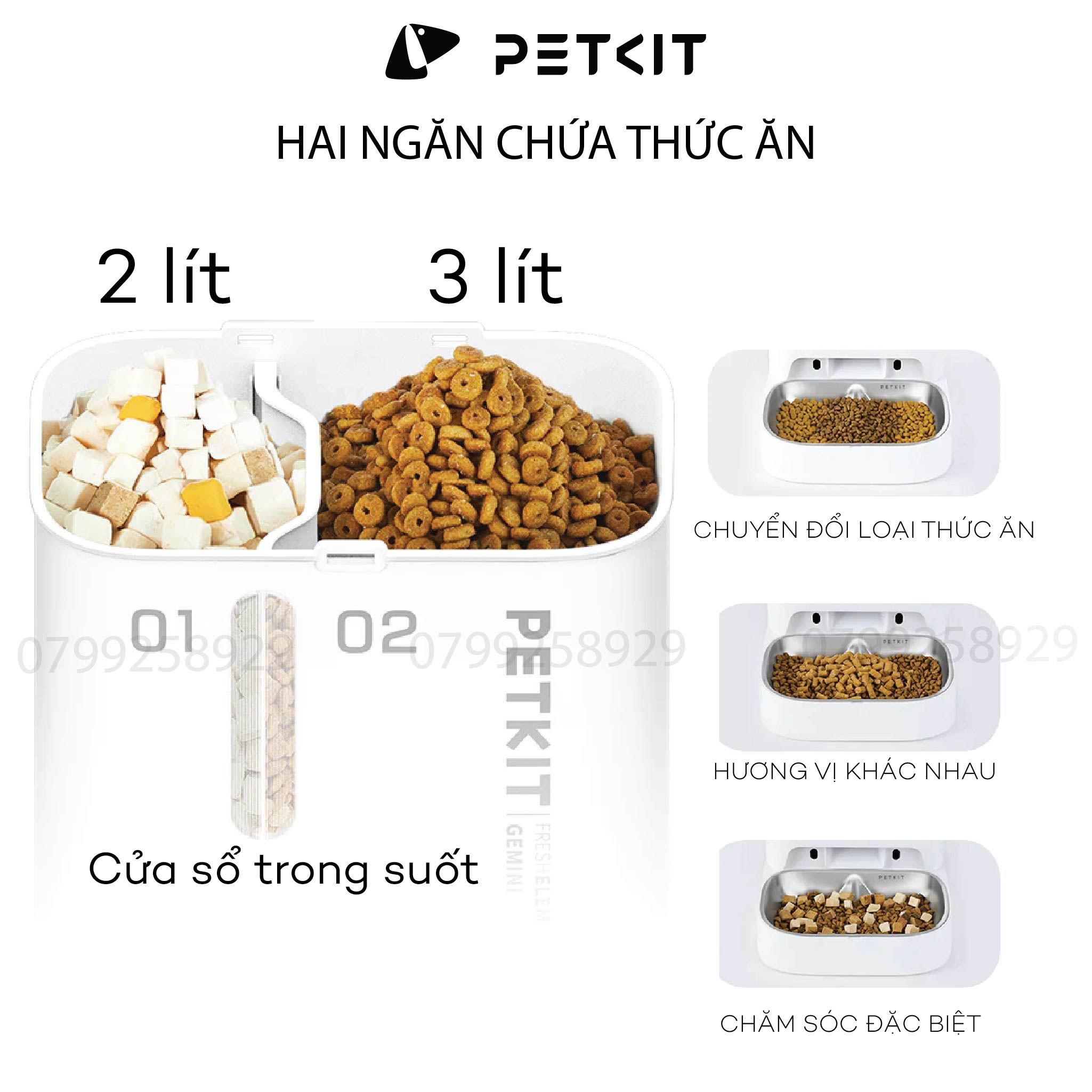 Máy Cho Chó Mèo Ăn Có CAMERA, Hai Ngăn Petkit Gemini YumShare Dung Tích 5 Lít