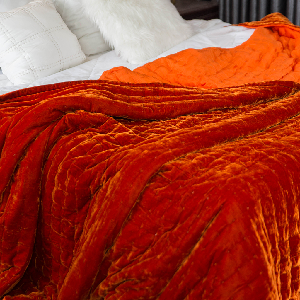 Chăn Nhung Cam Khâu Sa Hạt , Chăn Nhung Lụa Chần Bông Điều Hòa Cao Cấp Dùng Bốn Mùa I Silk Velvet Blanket.