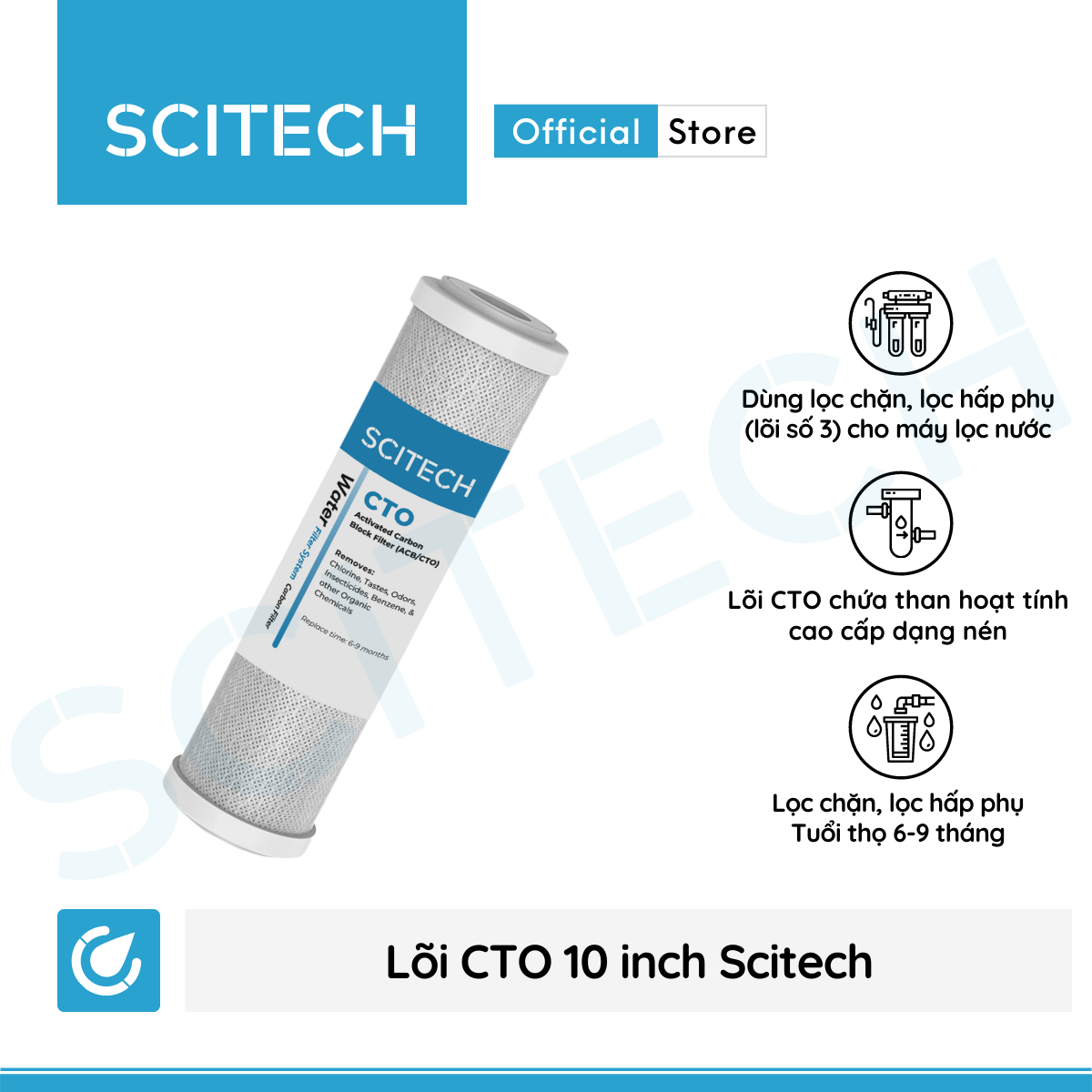 Lõi CTO 10 inch - Lõi số 3 máy lọc nước RO, bộ lọc thô - Hàng chính hãng