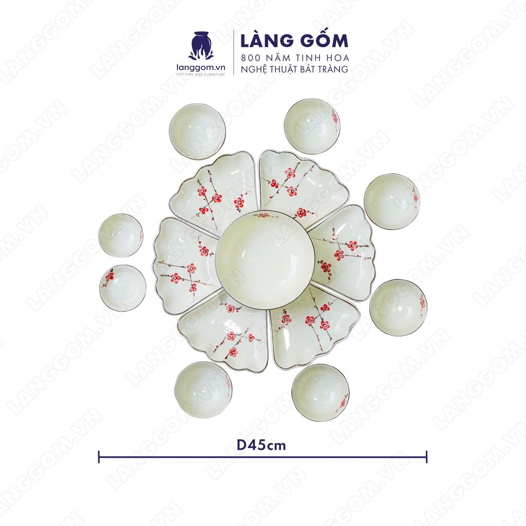 Bộ bàn ăn mặt trời Men trắng vẽ hoa đào - Size: 45 cm - Gốm sứ Bát Tràng - langgom.vn