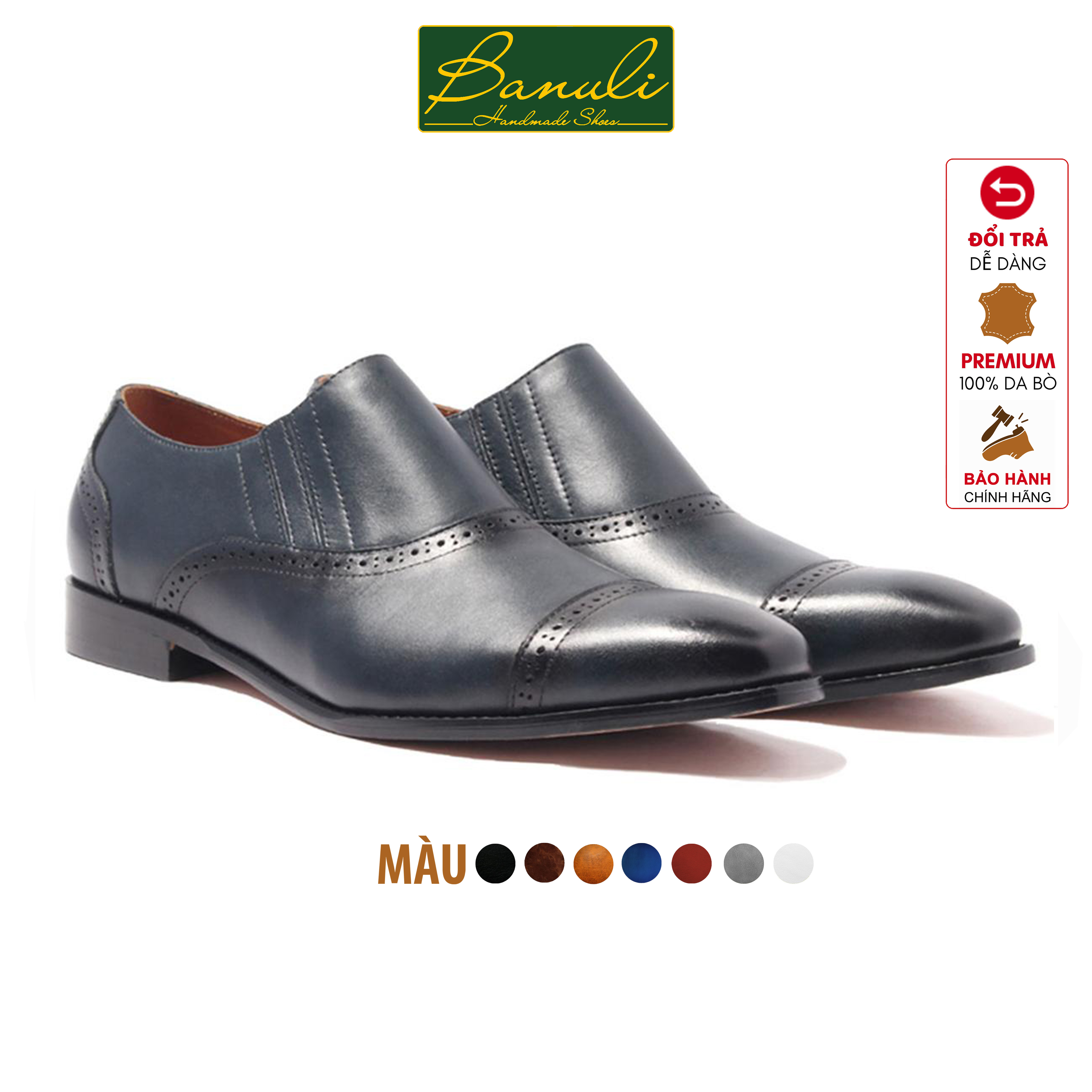 Giày Tây Lười Nam Công Sở Banuli Da Bê Italian Brogue Loafers H1SO2 (Da Veg Itali Mềm Dẻo, Đế Siêu nhẹ, Bảo Hành Trọn Đời)