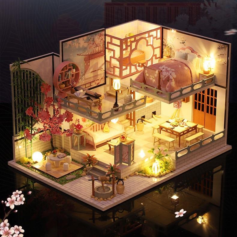 Mô hình nhà DIY Doll House Yaqin Court Kèm Mica Chống bụi