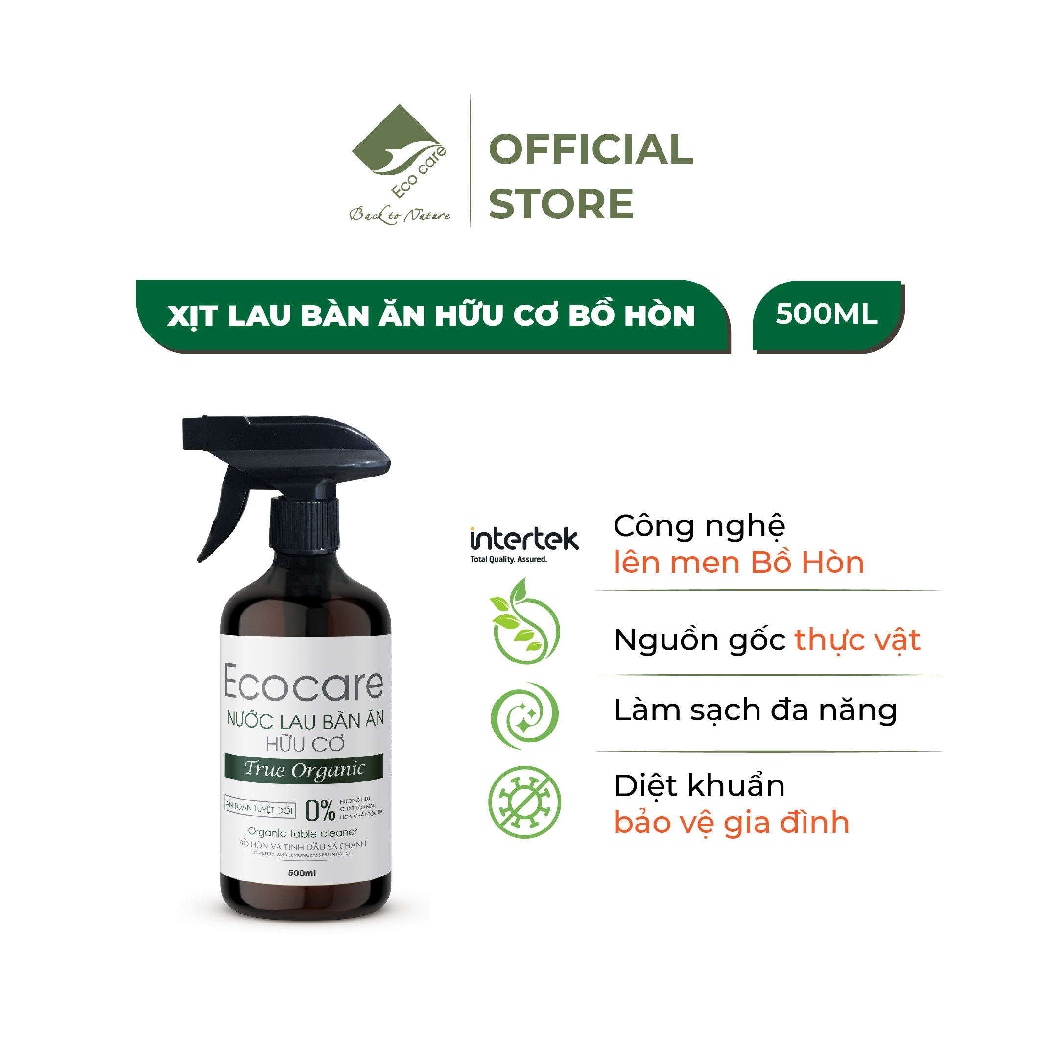 Nước xịt lau bàn ăn hữu cơ Bồ hòn tinh dầu Sả Chanh 500ml