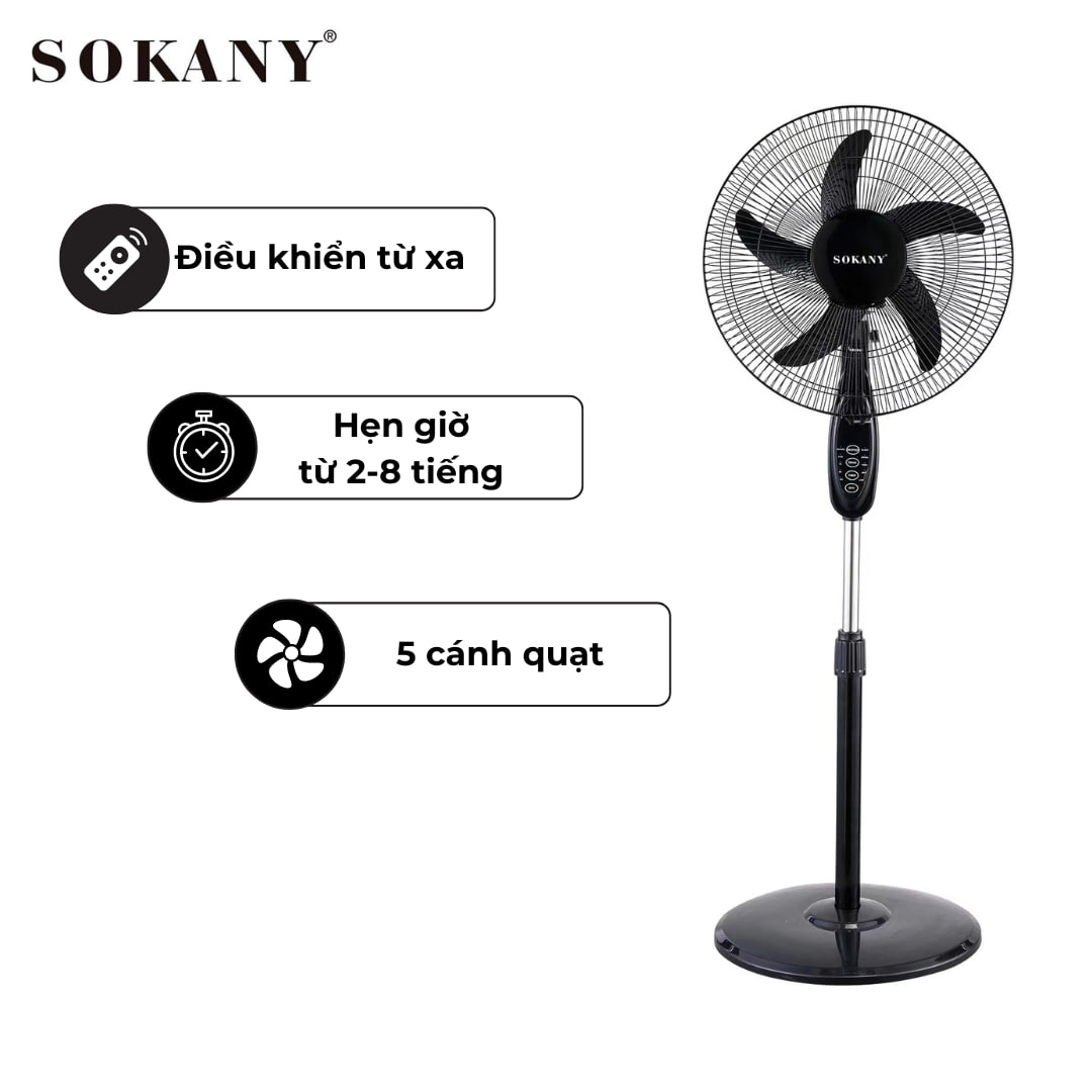 Quạt Cây Đứng SOKANY SK-19009 Có Điều Khiển Từ Xa, Thời Gian Hẹn Giờ Từ 2-8 tiếng, Động Cơ Bền Bỉ, Quạt Êm Ái - HÀNG CHÍNH HÃNG