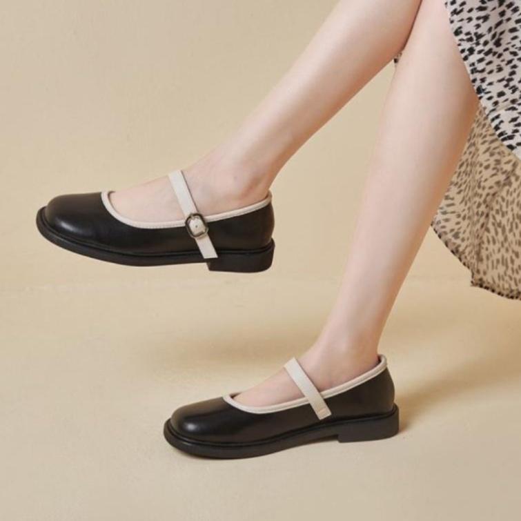 Giày búp bê đế răng cưa viền da phối quai ngang ZINZIN868 cao 3cm, chất da mềm
