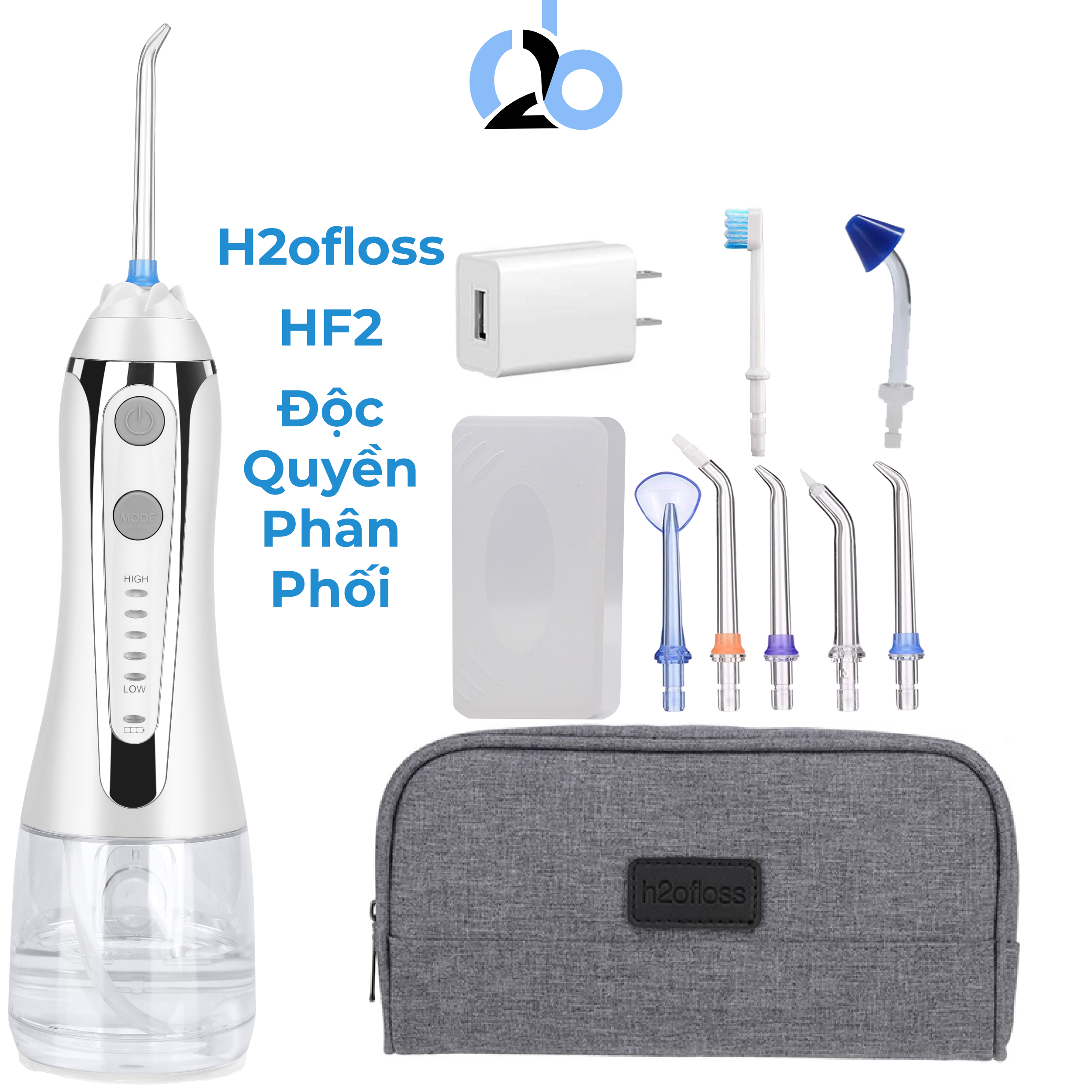 Tăm nước cầm tay H2ofloss HF-10, phiên bản tăm nước mini nhỏ gọn chỉ 14.5 cm dành cho người di chuyển nhiều - HF2 2022 trắng