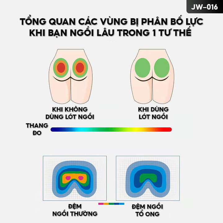 Đệm Gel Ngồi Lót Silicon Thoáng Khí Có Độ Đàn Hồi Siêu Việt Kết Cấu Tổ Ong Thoáng Khí Chịu Được Áp Lực Cao JW-016