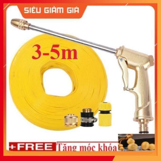 Bộ dây vòi xịt nước rửa xe, tưới cây . tăng áp 3 lần, loại 3m, 5m 206701-3Dđầu đồng,cút,nối đồng+ tặng móc khoá