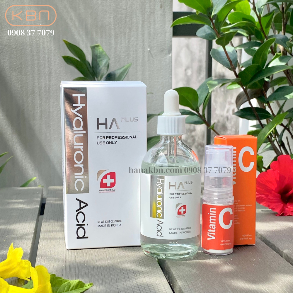 Combo 2 Serum Căng Bóng Trắng Da, Tinh chất dưỡng da - Serum HA Plus 100ml + Serum Vitamin C Bột 14g Hàn Quốc