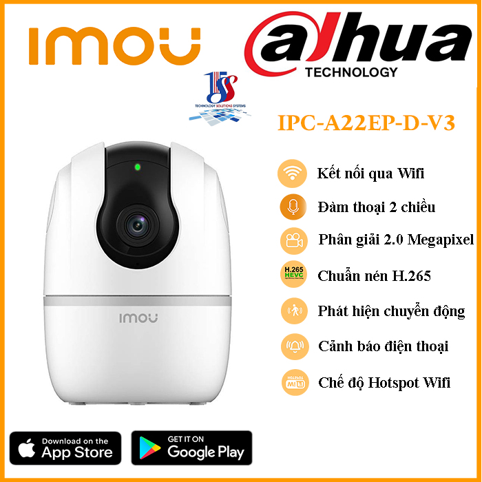 Camera wifi imou ranger A2 IPC-A22EP-D-V3 2.0 megapixel, quay qua app, đàm thoại hai chiều, hồng ngoại - hàng chính hãng bảo hành 24 tháng