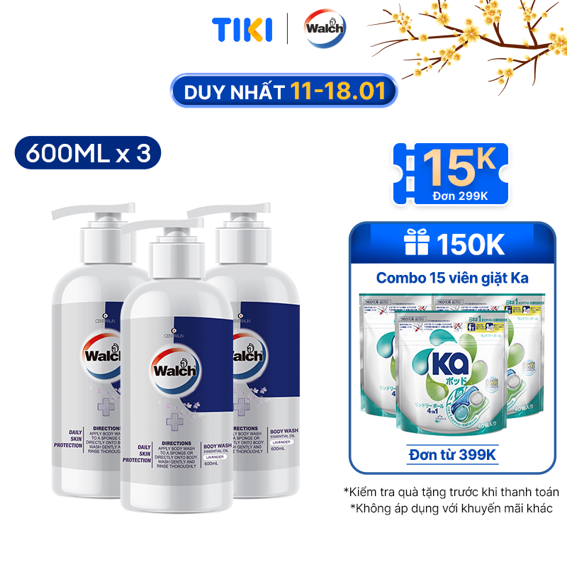 Combo 3 sữa tắm tinh dầu Walch tiêu diệt vi khuẩn, dưỡng ẩm mềm mịn, tái tạo làn da - Hương Lavender