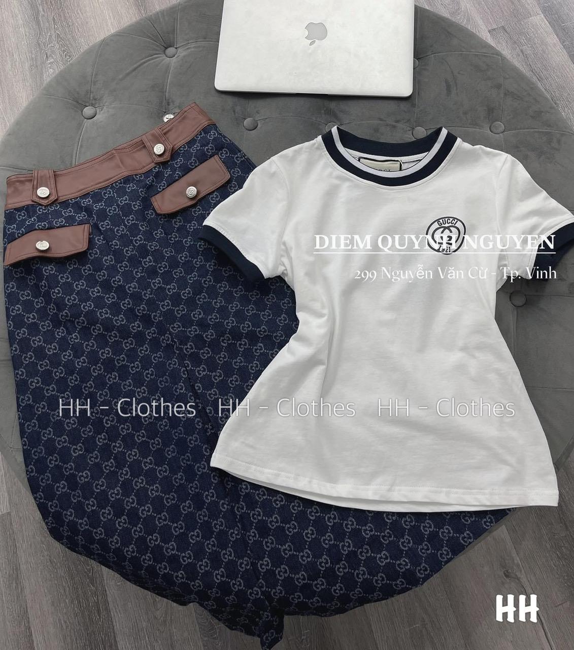 SET ĐI CHƠI, SET 2 MÓN ÁO THUN TAY NGẮN VIỀN PHỐI CHÂN VÁY DÀI PHỐI DA CỰC SANG CHẢNH