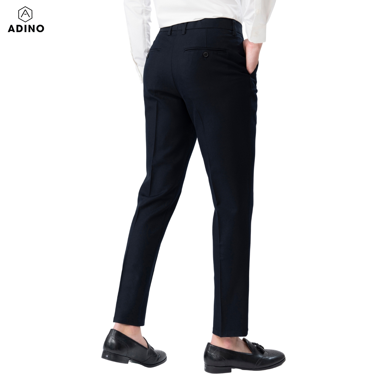 Quần tây âu công sở nam ADINO màu xanh đen vải cotton dày không bai không xù co giãn nhẹ dáng công sở slimfit ống đứng hơi côn QA79