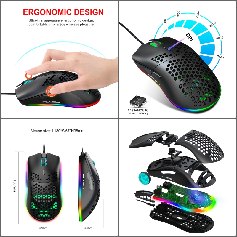 Chuột Led RGB 6400 DPI Gaming Mouse J900 - Hàng nhập khẩu