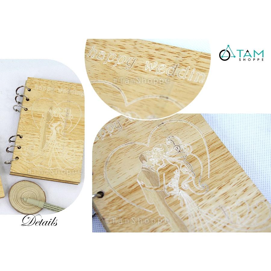 Sổ tay ký tên đám cưới bìa gỗ giấy kraft trang trí cưới TTC-04