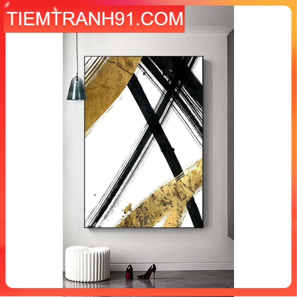 Tranh Canvas Cao Cấp Tranh trừu tượng Black and gold Brushstroke, harsh slashing large wall art, Scandinavian Art