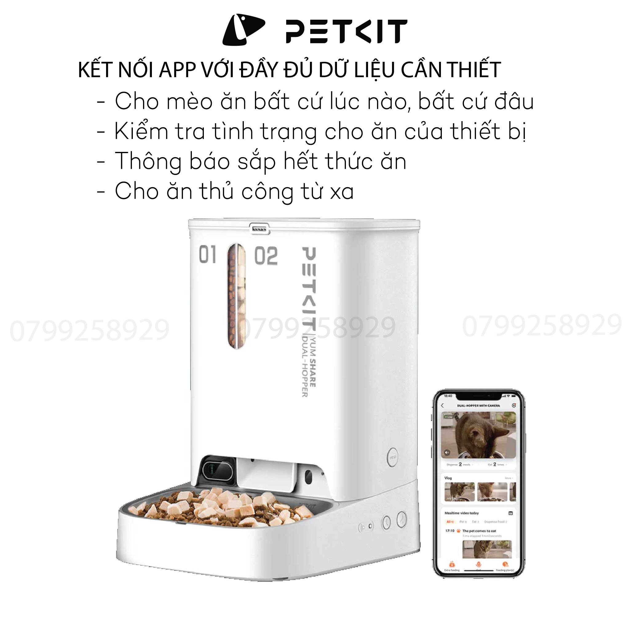 Máy Cho Chó Mèo Ăn Có CAMERA, Hai Ngăn Petkit Gemini YumShare Dung Tích 5 Lít