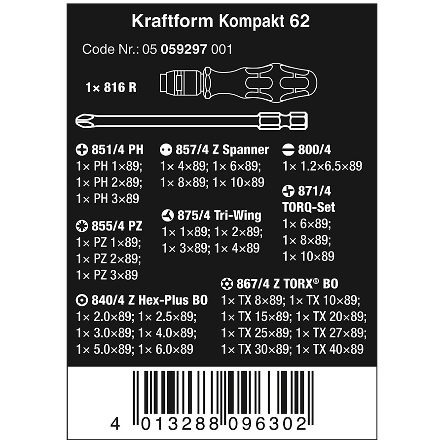 Bộ đa năng kraftform kompakt 62, Wera 05059297001