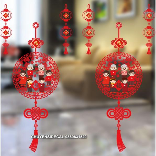 Decal dán tết Hít Tĩnh Điện Hai Mặt Không Dơ Kính - 2 Dây hỷ đón Xuân cùng Gia Đình