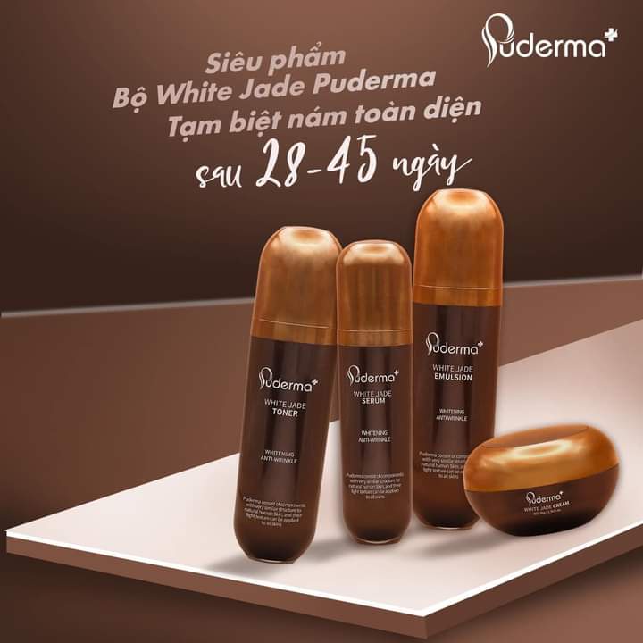 Kem Xóa NÁM WHITE JADE PUDERMA 50ml: làm mờ vết thâm sạm, nám, tàn nhang từ sâu bên trong, giúp làn da trắng sáng, căng bóng, nâng cơ săn chắc và đẩy lùi quá trình lão hoá cũng như làm mềm da nhanh chóng.