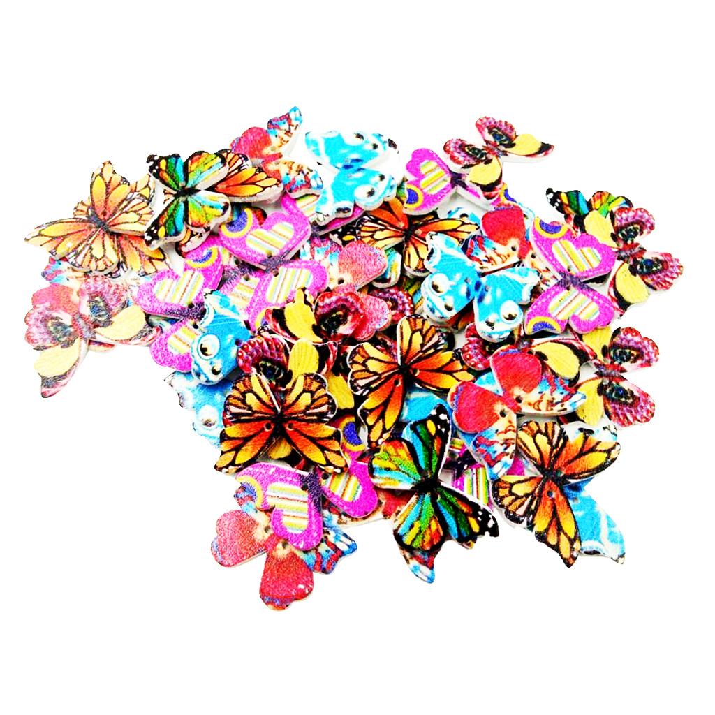 50 Cái Retro Gỗ Bướm Trang Trí Nút Bấm 2 Lỗ Cho Thủ Công DIY Tiếp Liệu