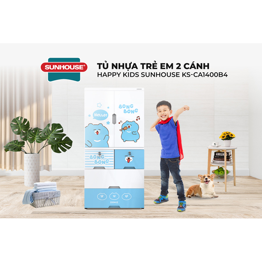 Tủ nhựa trẻ em 2 cánh Happy Kids Sunhouse KS-CA1400