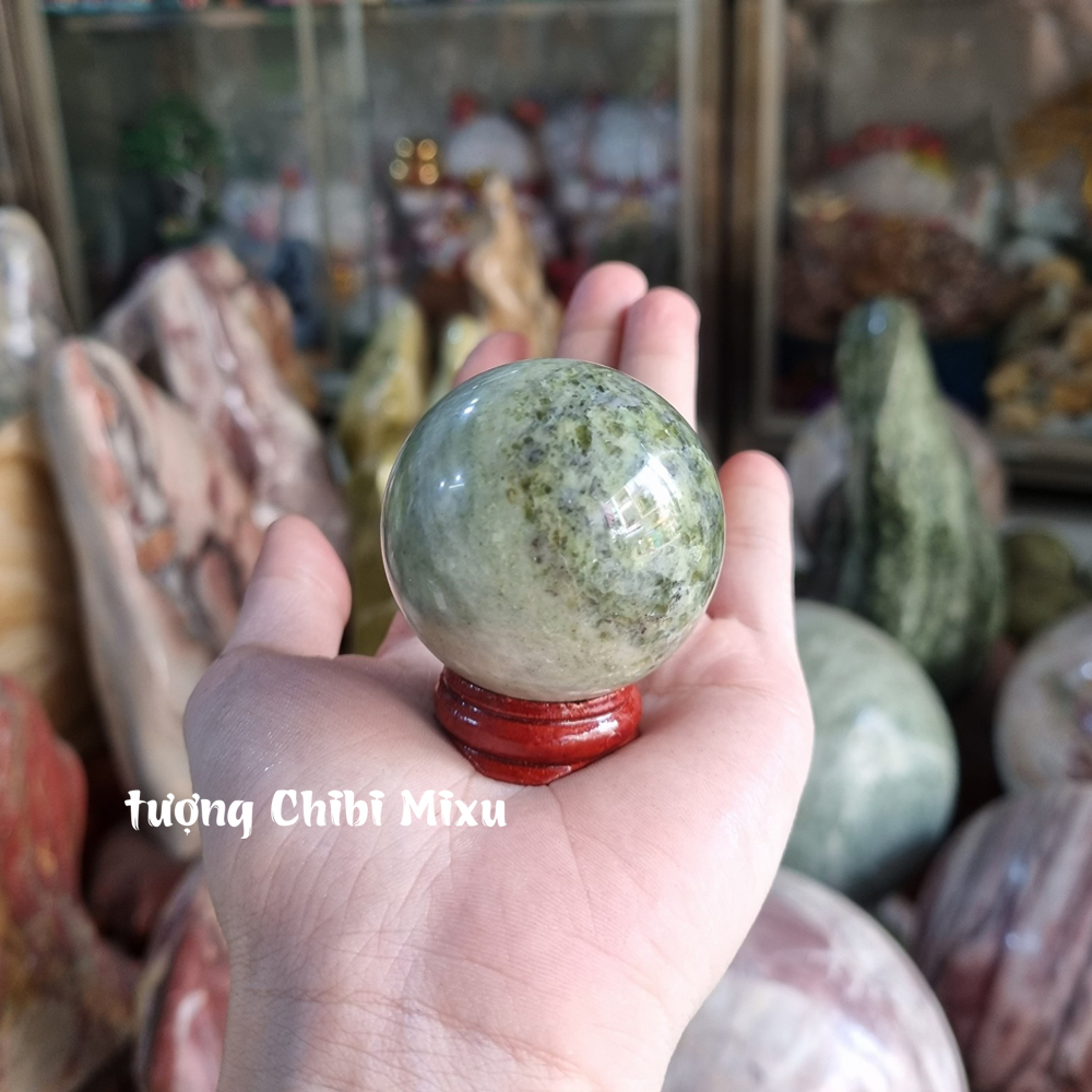 Bi cầu phong thủy đá Serpentine xanh đậm 4.5-5cm cho người mệnh Mộc và Hỏa đá Việt Nam