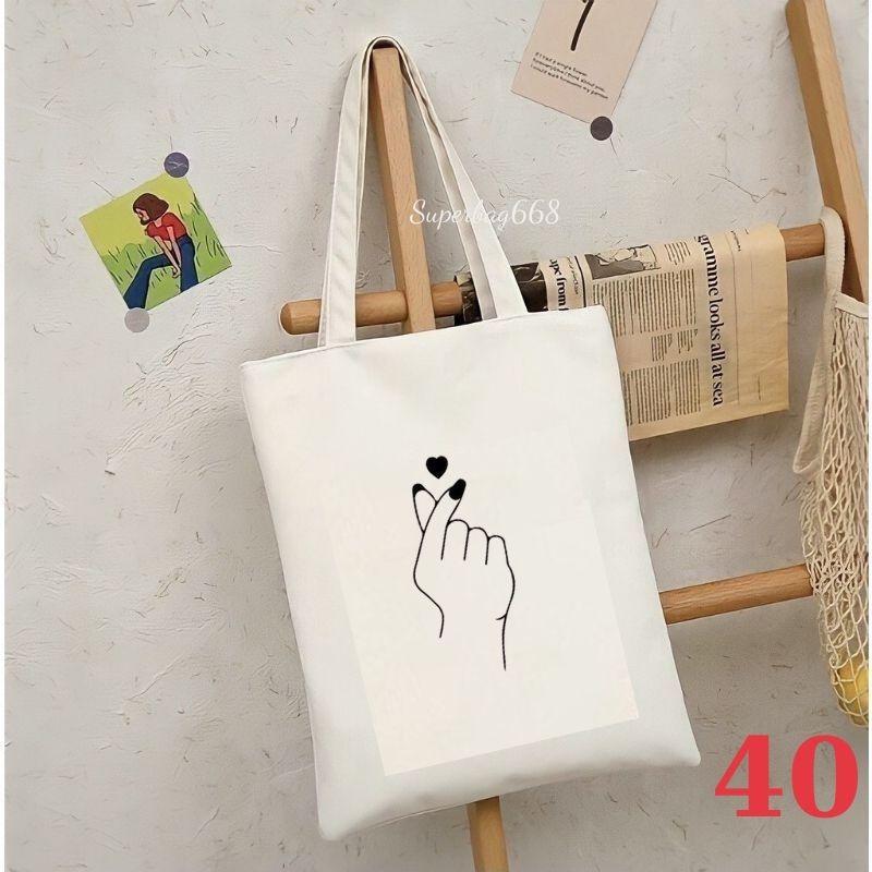 Túi tote túi vải canvas Hàn Quốc hình đáng yêu đựng vừa A4 laptop đi chơi đi học Superbag668 HQ215