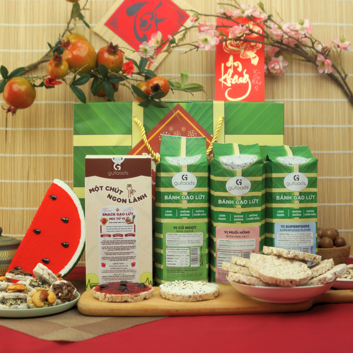 Hộp quà Tết GUfoods - Xuân Ất Tỵ 2025 - Mâm bánh Tết healthy, Món quà sức khoẻ, Hộp giấy thân thiện môi trường, Giftbox / Gift set healthy, Đón Tết xanh - Cùng GU an lành