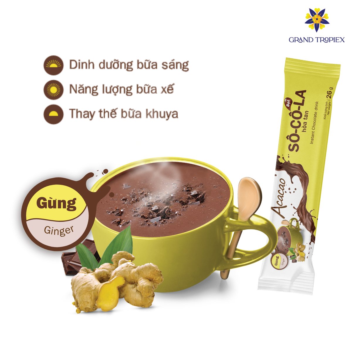 Bột socola Acacao hòa tan uống liền dinh dưỡng, hương vị thanh mát, nồng ấm từ bơ cacao - Hộp 286g.