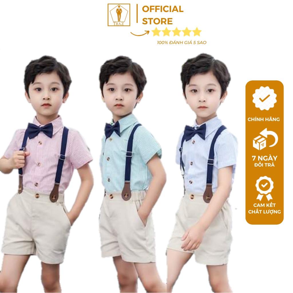 Set bộ gile bé trai TRAZ có 2 chi tiết, áo sơ mi, quần short phong cách Hàn Quốc đi chơi, sự kiện