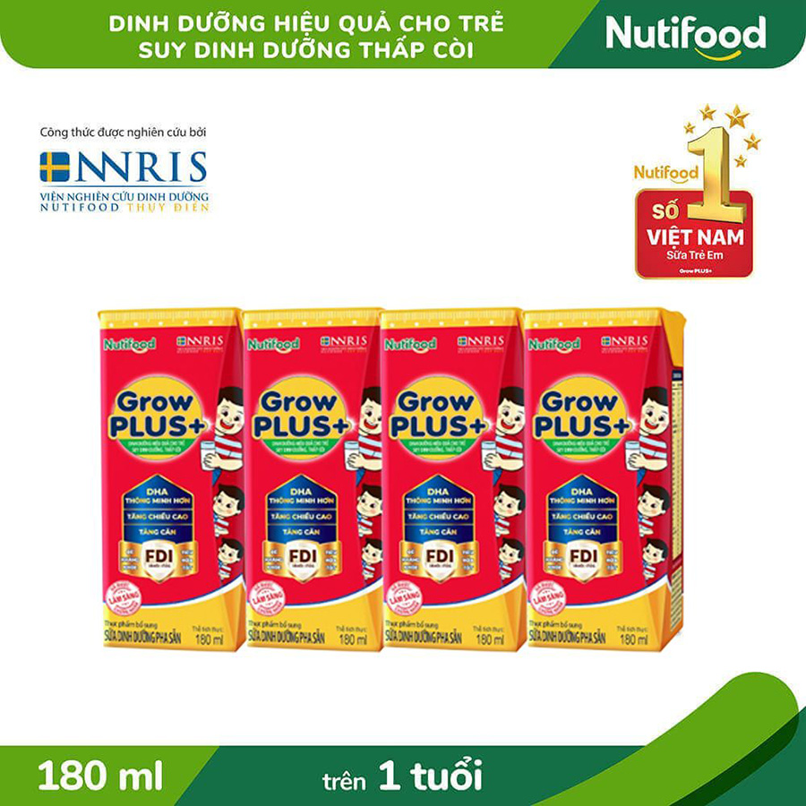 Thùng Sữa Bột Pha Sẵn Nutifood GrowPLUS+ Suy Dinh Dưỡng - Tăng Cân, Tăng Chiều Cao (48 Hộp x 180ml)