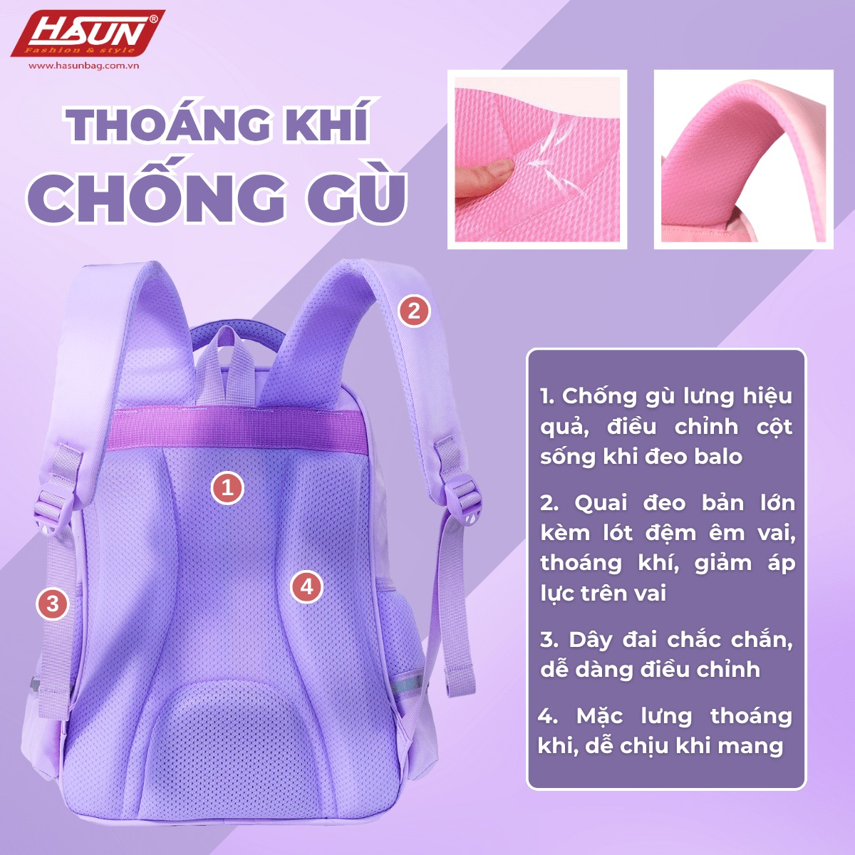 Balo chống gù HASUN HS 2541.2 cho bé trai bé gái học sinh tiểu học lớp 3 4 5 - Bảo vệ cột sống, chống thấm - Hàng Chính Hãng
