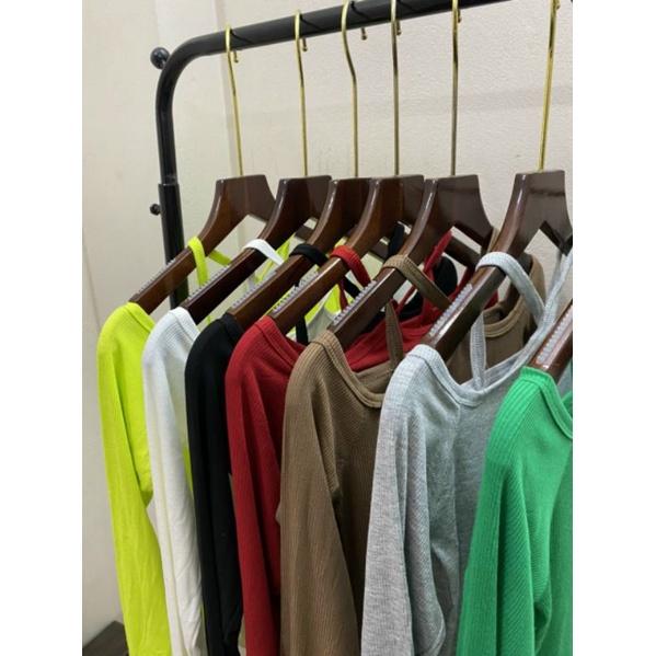 Áo hở vai dài tay cổ choker chất thun tăm đẹp