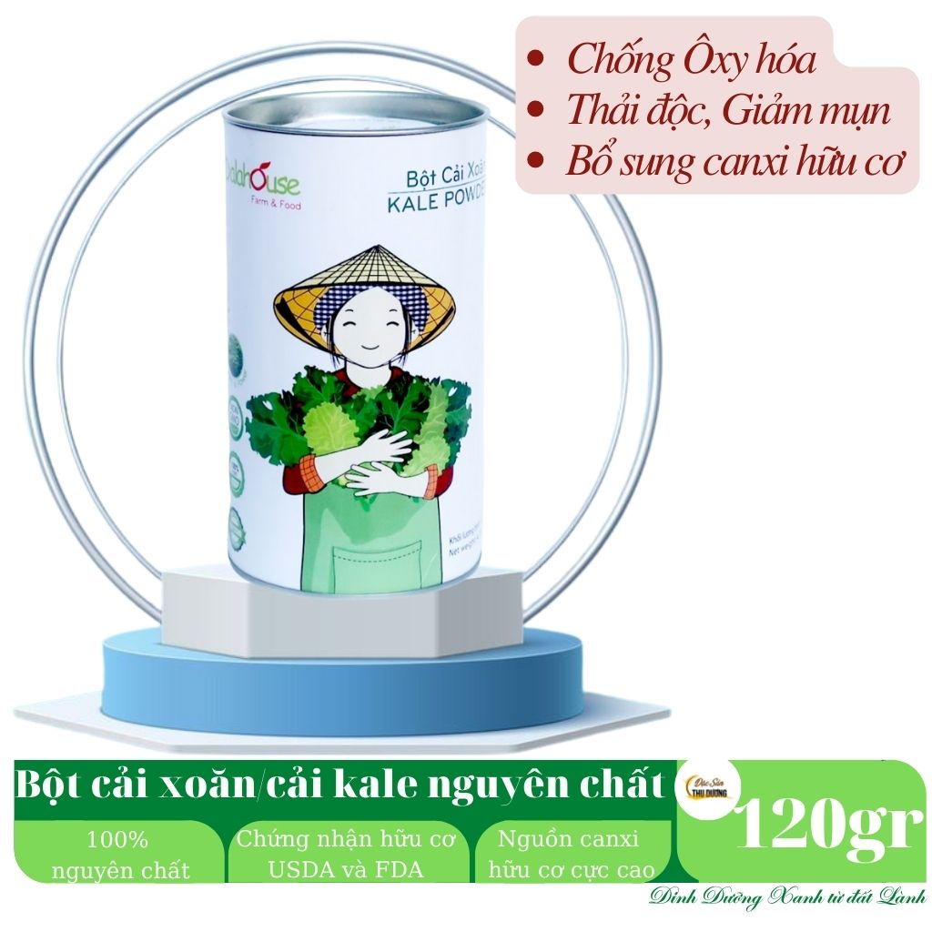 Bột cải Kale/Cải Xoăn hữu cơ nguyên chất sấy lạnh Dalahouse - Mẫu mới 2022 - Đào thải độc tố, chống ô xy hóa, bổ sung can xi hữu cơ cho cơ thể