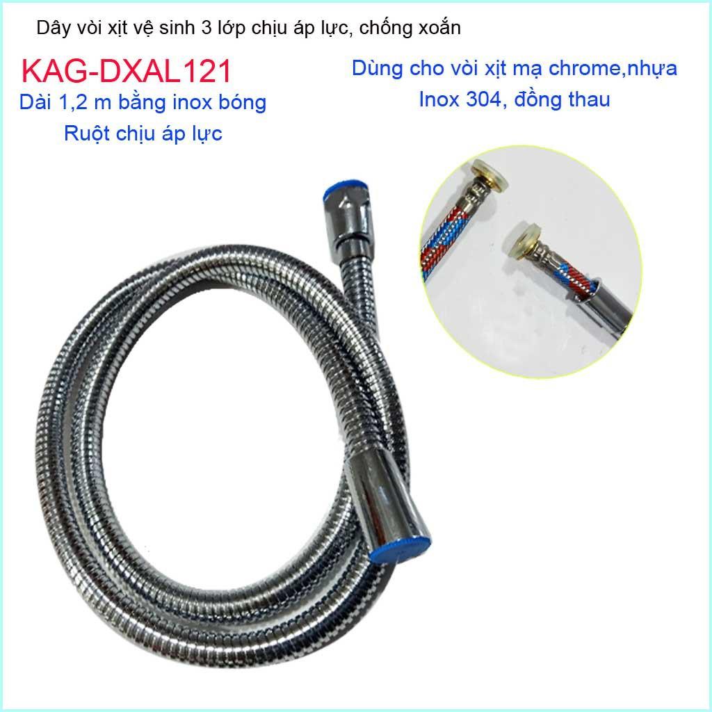 Dây sen chịu nhiệt chịu áp 1.2m KAG-DXAL121, dây vòi xịt dây mềm cấp nước 1.2m giá tốt sử dụng tốt