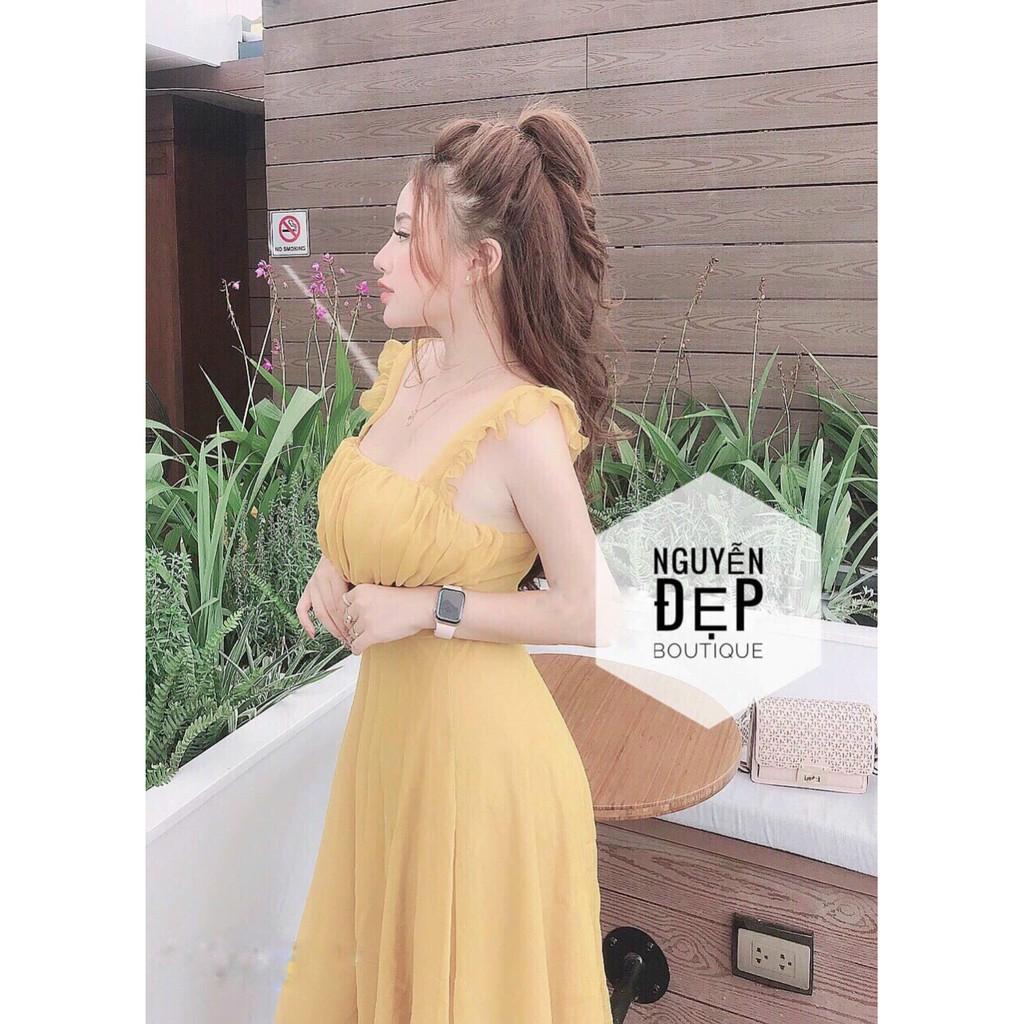 Đầm maxi voan 2s bèo nhún ngực kèm mút