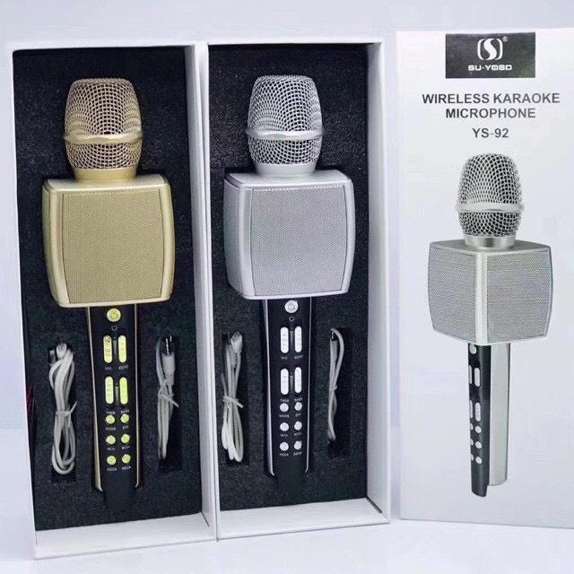 Micro karaoke bluetooth không dây, Mic karaoke YS92 có loa bass chuẩn, Bảo hành 6 tháng